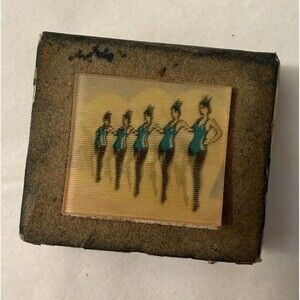 VTG Matchbox Blue Flocked LADIES Kick Line DANCER ROCKETS Wooden Matches
